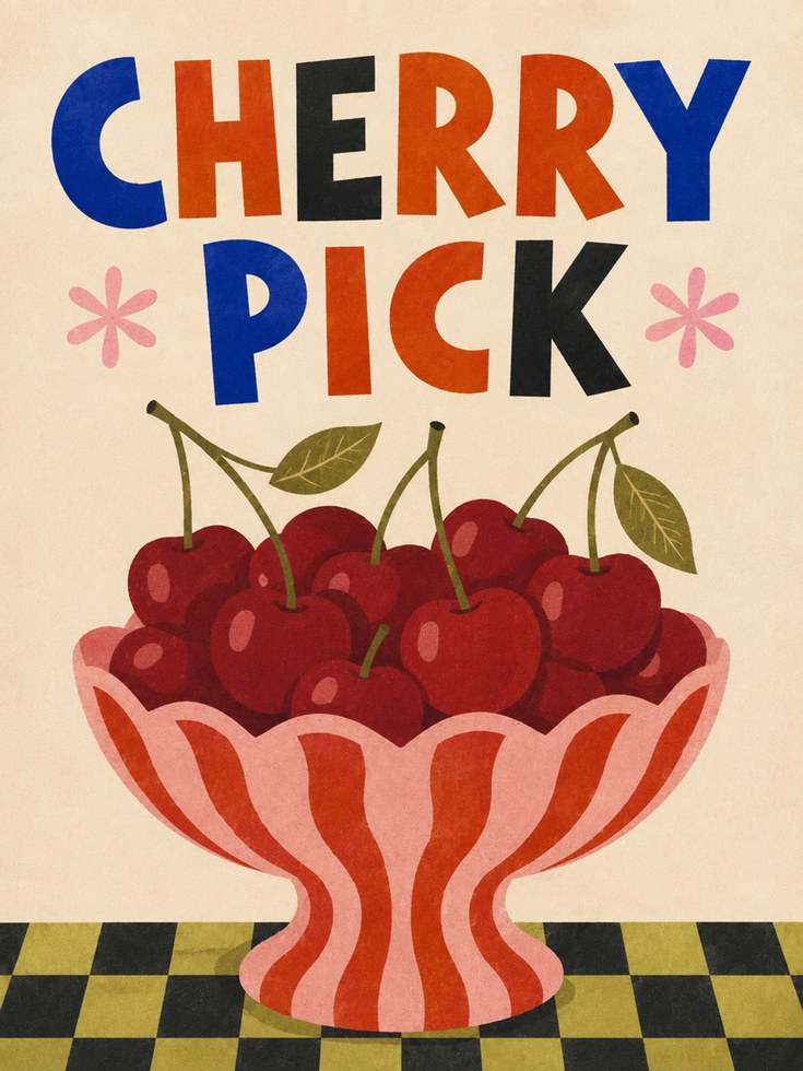 Retro Kitchen Wall Art – Cherry Print - artwork on paper
