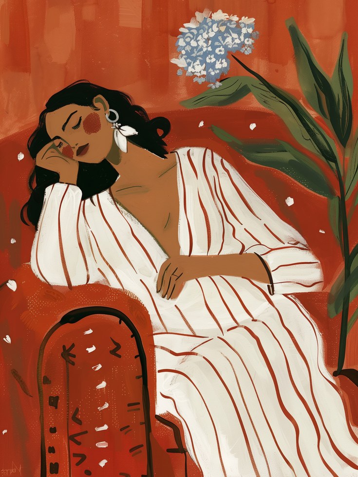 Terracotta Reclining Woman Print - artwork on paper
