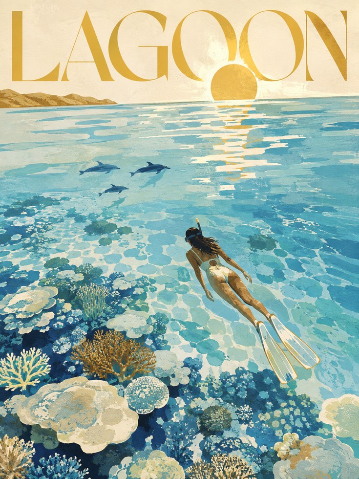Lagoon Travel Poster – Snorkeling Wall Art - artwork on paper