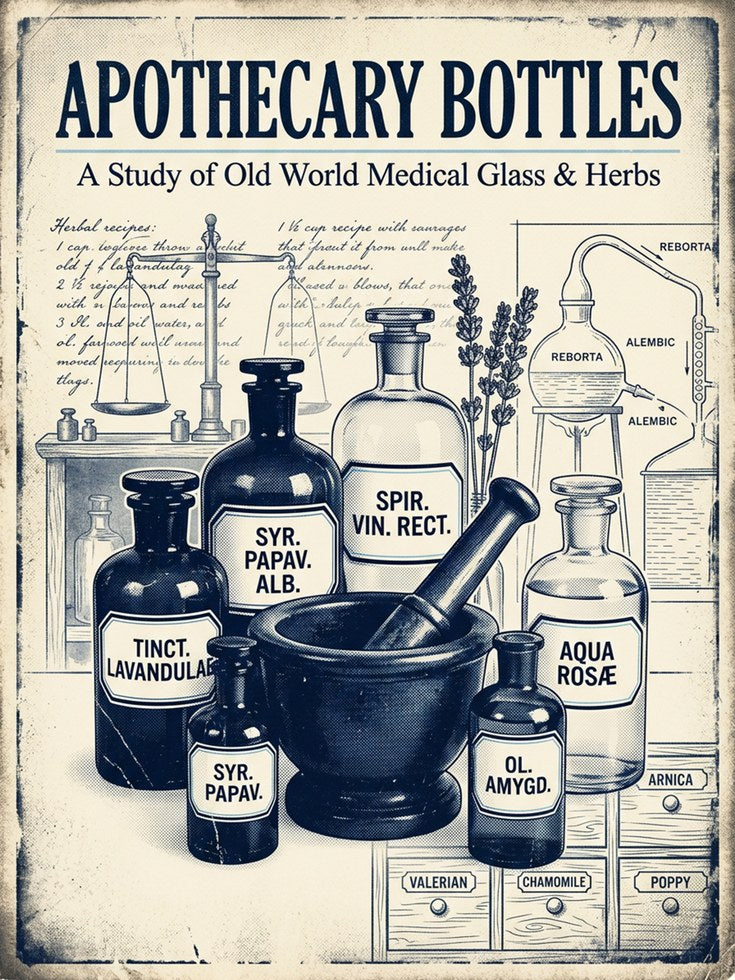Apothecary Bottles Print: Vintage Medical Pharmacy Wall Art - artwork on paper