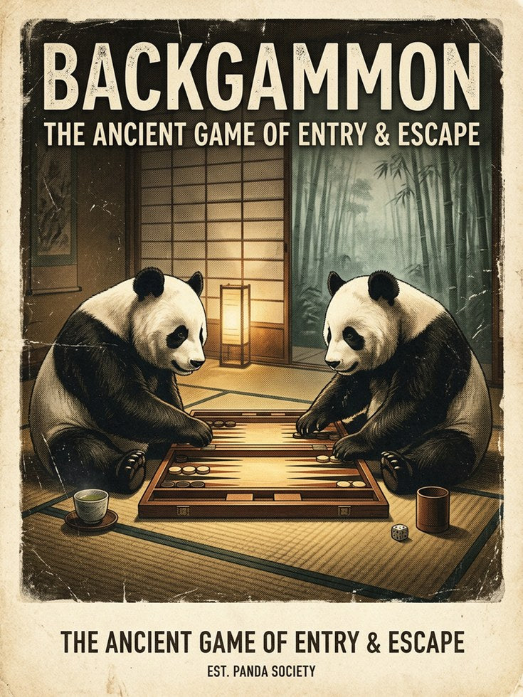 Backgammon Pandas Art Print: Vintage Japanese Game Room Poster - artwork on paper