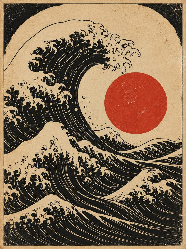 Vintage Japanese Wave Art Print - artwork on paper