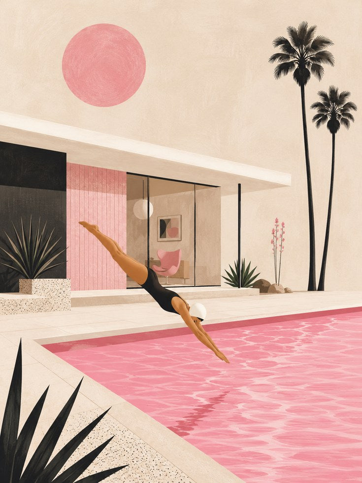 Mid Century Pool Poster – Palm Springs Wall Art - artwork on paper