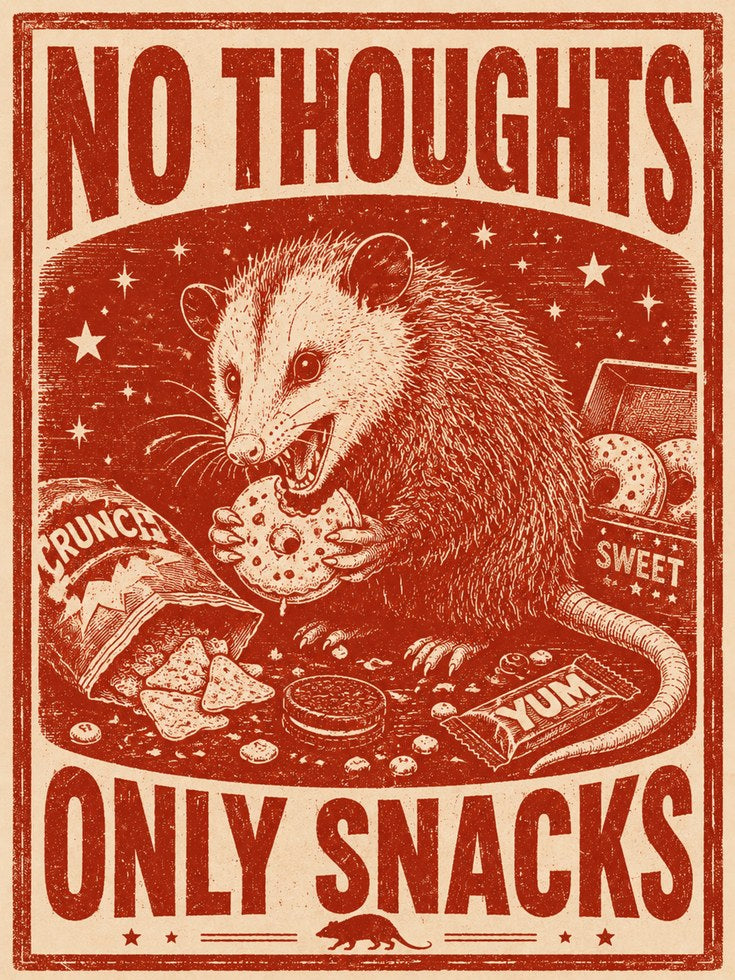 Opossum Wall Art Print: Retro Kitchen Humor - artwork on paper