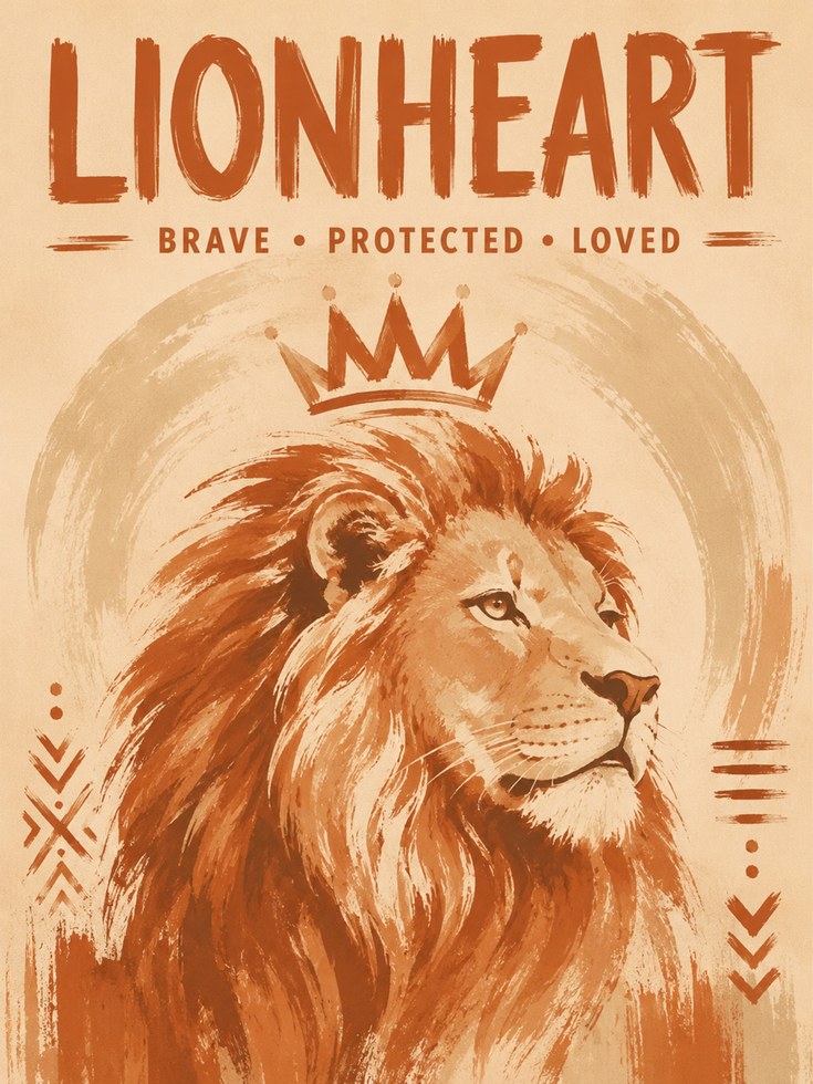 Lion Motivational Poster – Lionheart Wall Art - artwork on paper