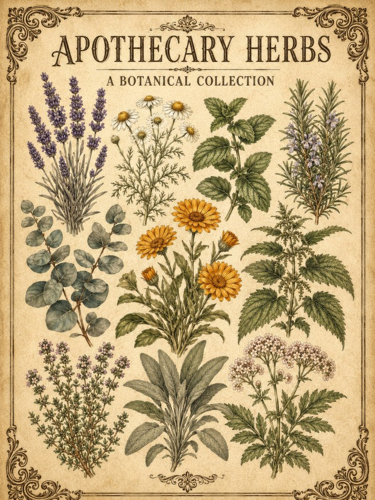 Vintage Apothecary Herbs Botanical Print - artwork on paper
