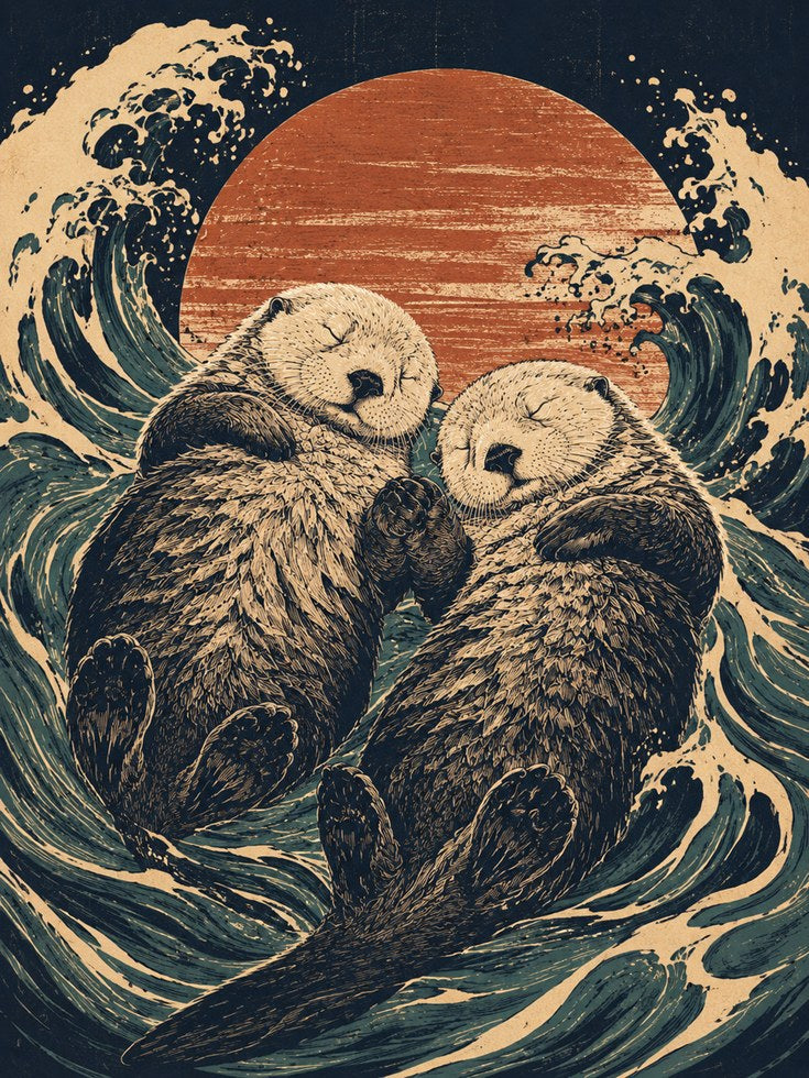 Sea Otter Art Print — Japanese Wave Style - artwork on paper