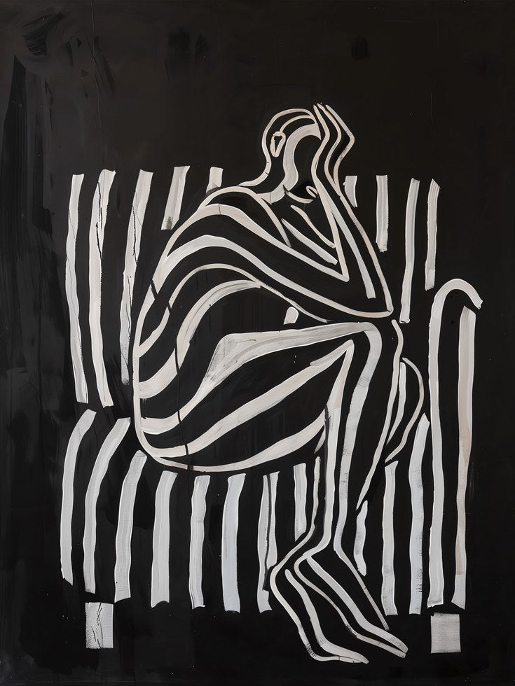 Abstract Figure Wall Art: Minimalist Black and White Poster - artwork on paper