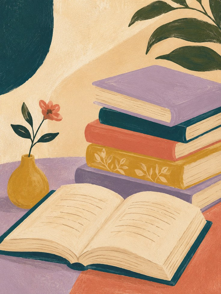 Cozy Book Stack Print – Colorful Books - artwork on paper