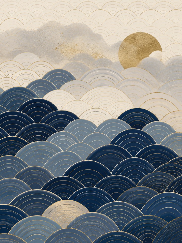 Japanese Seigaiha Wave Art Print - artwork on paper