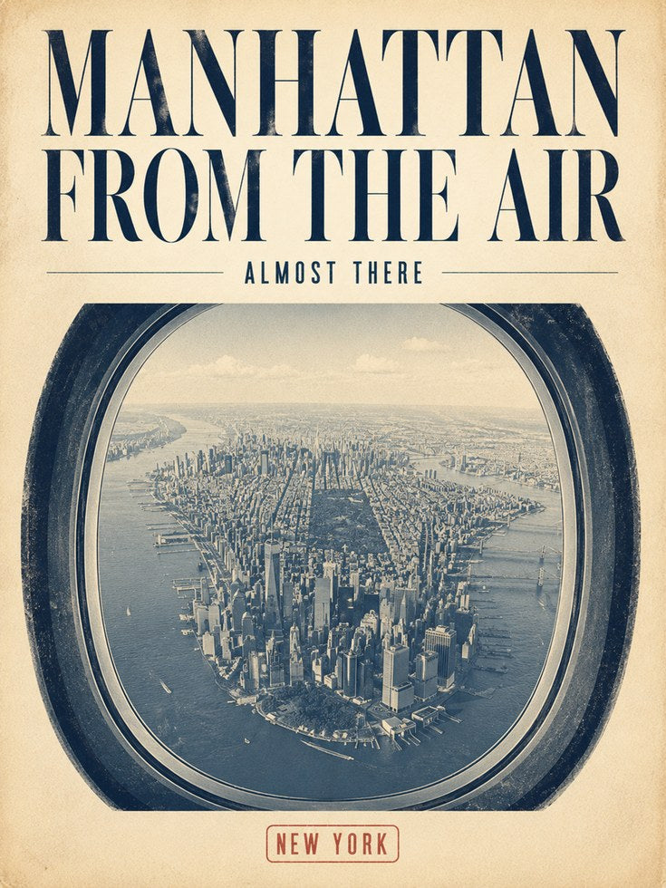 Manhattan Aerial View Poster: Vintage Travel Art Print - artwork on paper