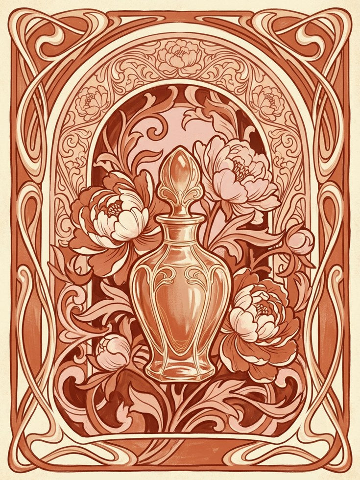 Art Nouveau Floral Print — Vintage Vase & Peonies - artwork on paper