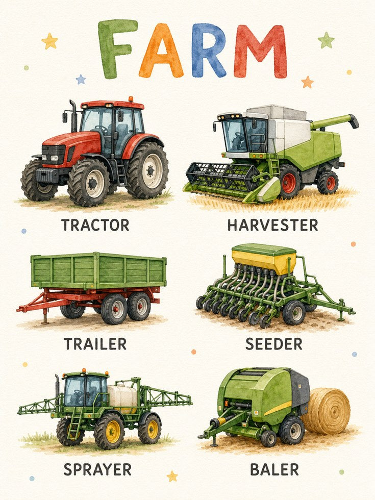 Farm Vehicle Educational Print - artwork on paper