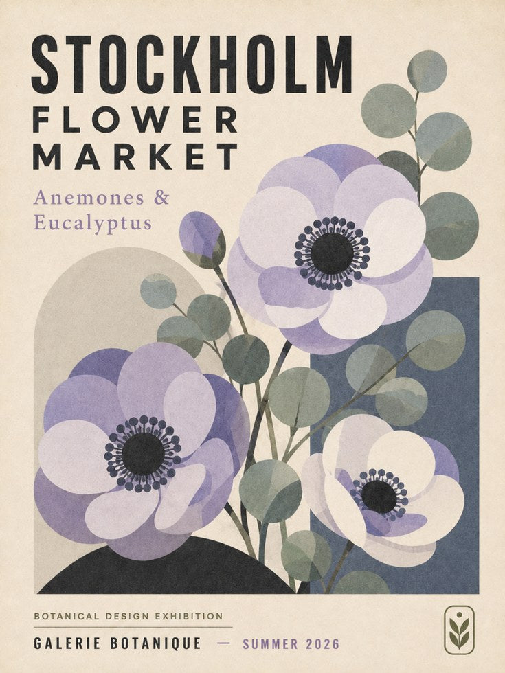 Stockholm Flower Market Print — Botanical Anemones & Eucalyptus - artwork on paper