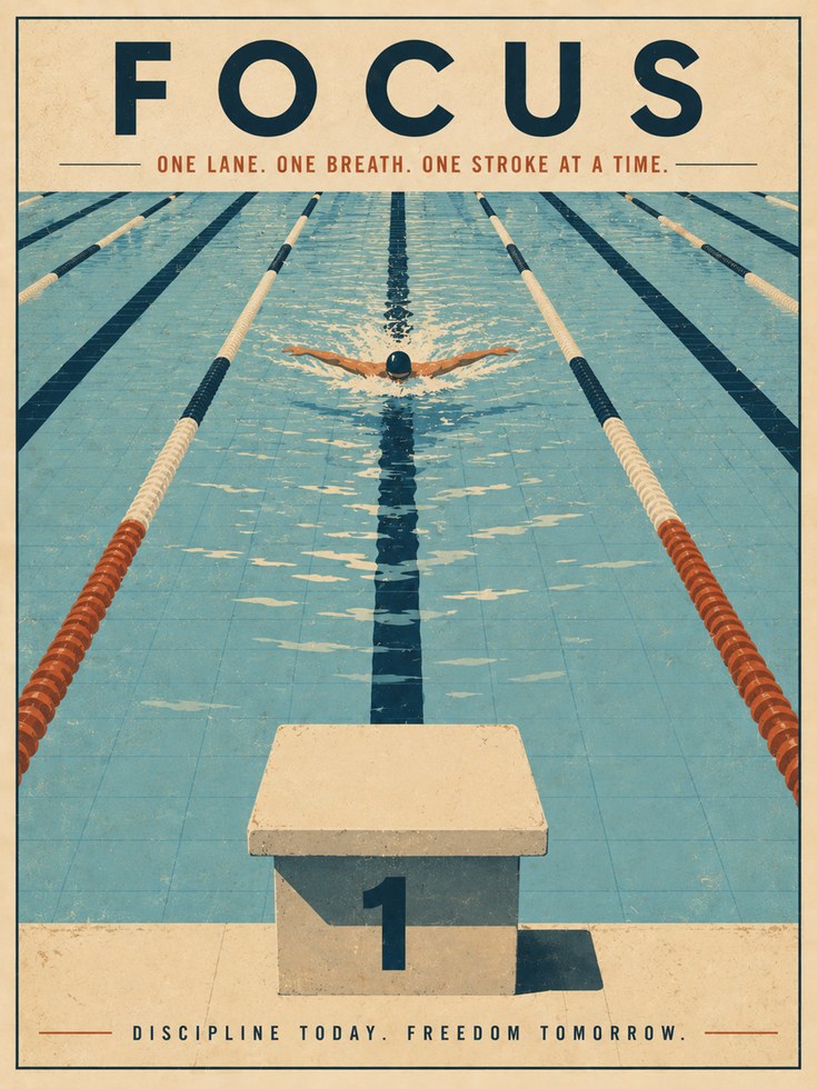 Swimming Motivational Poster – Focus Wall Art - artwork on paper