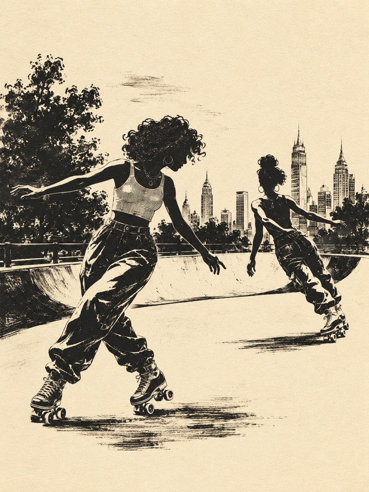 Roller Skating in Central Park Art Print: Vintage Urban Silhouette - artwork on paper