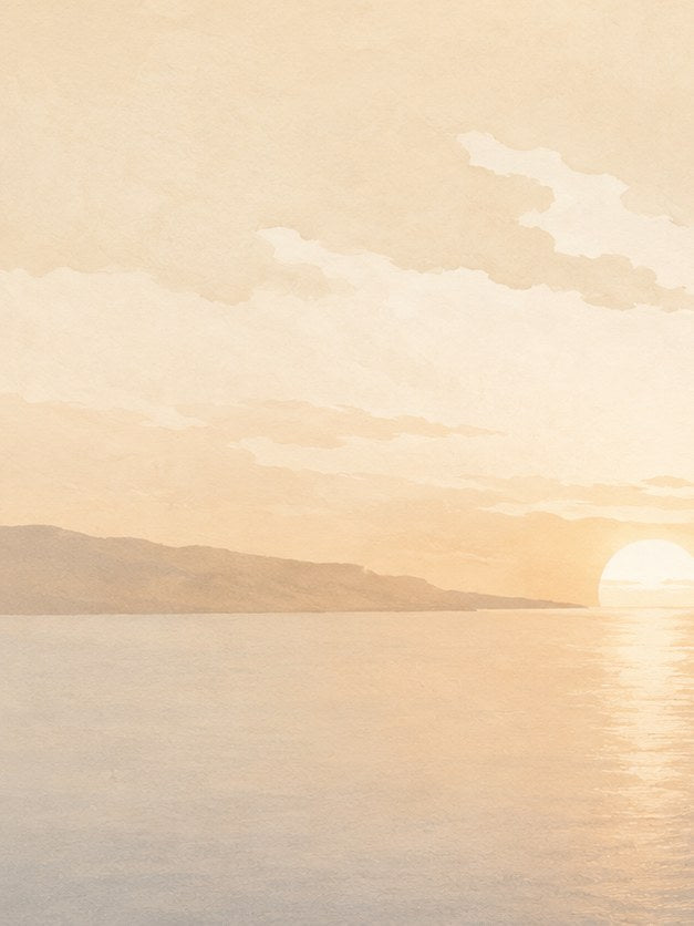 Coastal Sunset Art Print: Minimalist Beige Ocean Landscape - artwork on paper