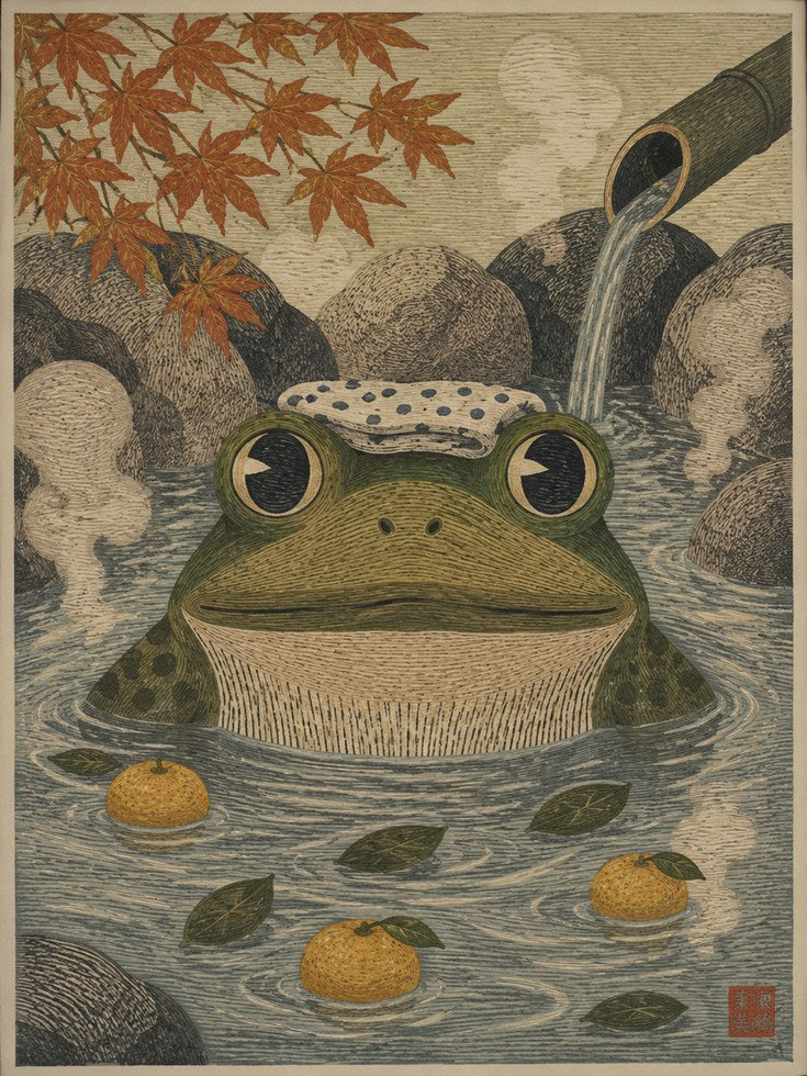Vintage Frog Wall Art – Japanese Inspired Print - artwork on paper
