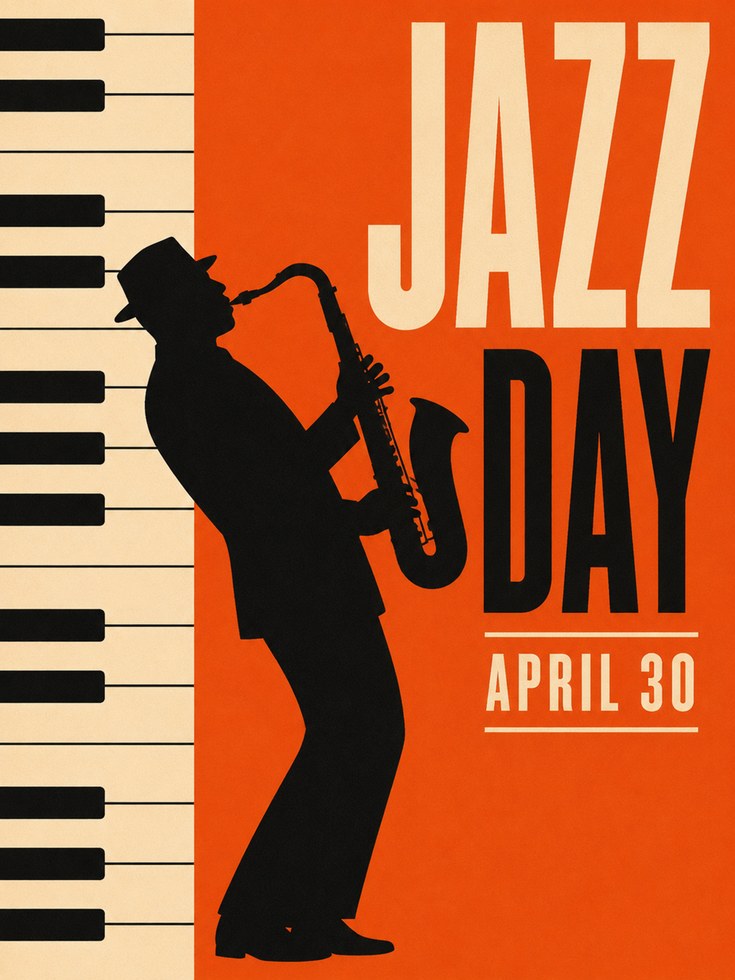 Jazz Day Poster: Retro Music Room Art (Vintage Saxophone Design) - artwork on paper