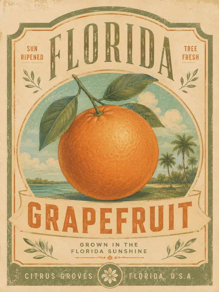 Florida Grapefruit Poster – Vintage Citrus Print - artwork on paper