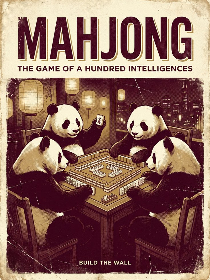 Mahjong Pandas Poster: Vintage Game Room Art Print - artwork on paper