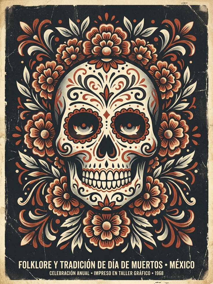 Día de Muertos Sugar Skull Print — Mexican Folk Art - artwork on paper
