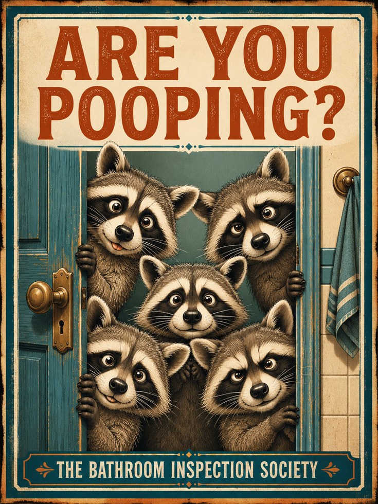 Vintage Raccoon Bathroom Wall Art - artwork on paper
