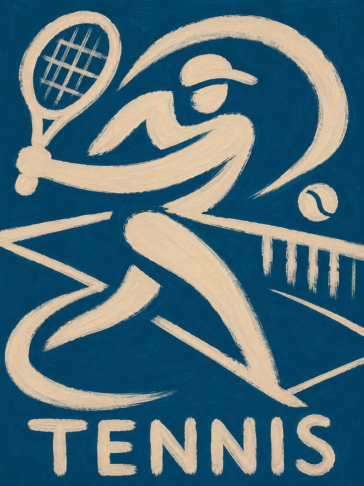 Retro Tennis Player Art Deco Print - artwork on paper