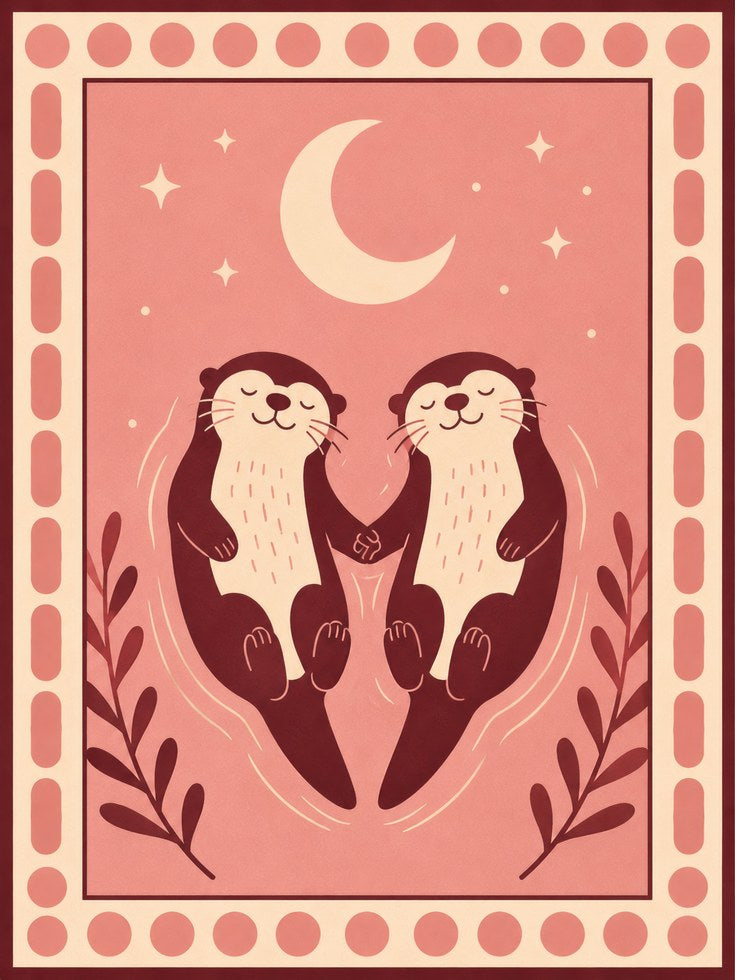 Folk Art Otter Print – Pink Boho Nursery Wall Art - artwork on paper