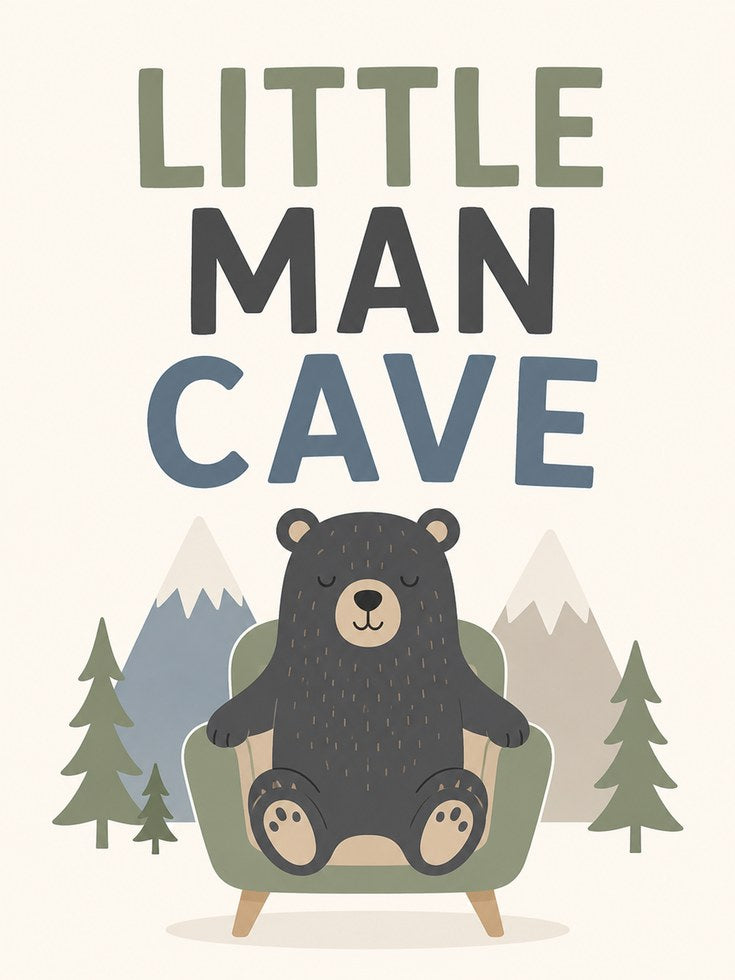 Little Man Cave Wall Art – Bear Nursery Print - artwork on paper