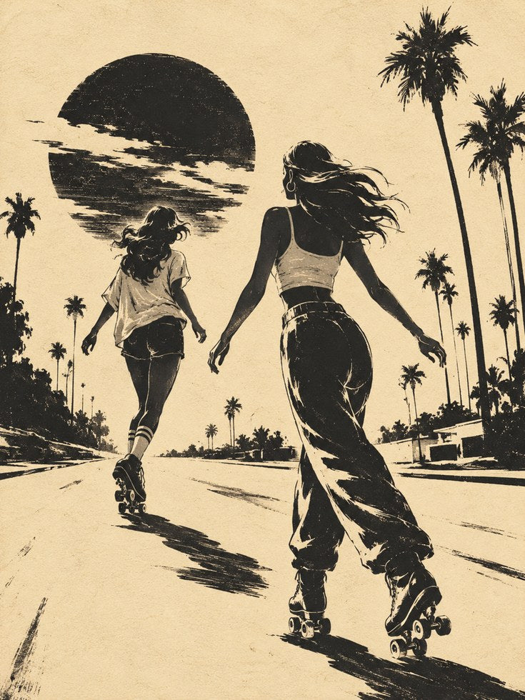 Roller Skating Wall Art – Mother Daughter Print - artwork on paper
