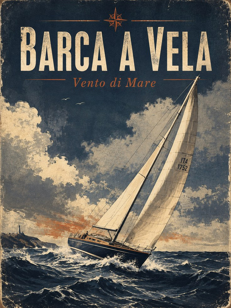 Vintage Italian Sailing Poster: Navy Blue Nautical Wall Art - artwork on paper