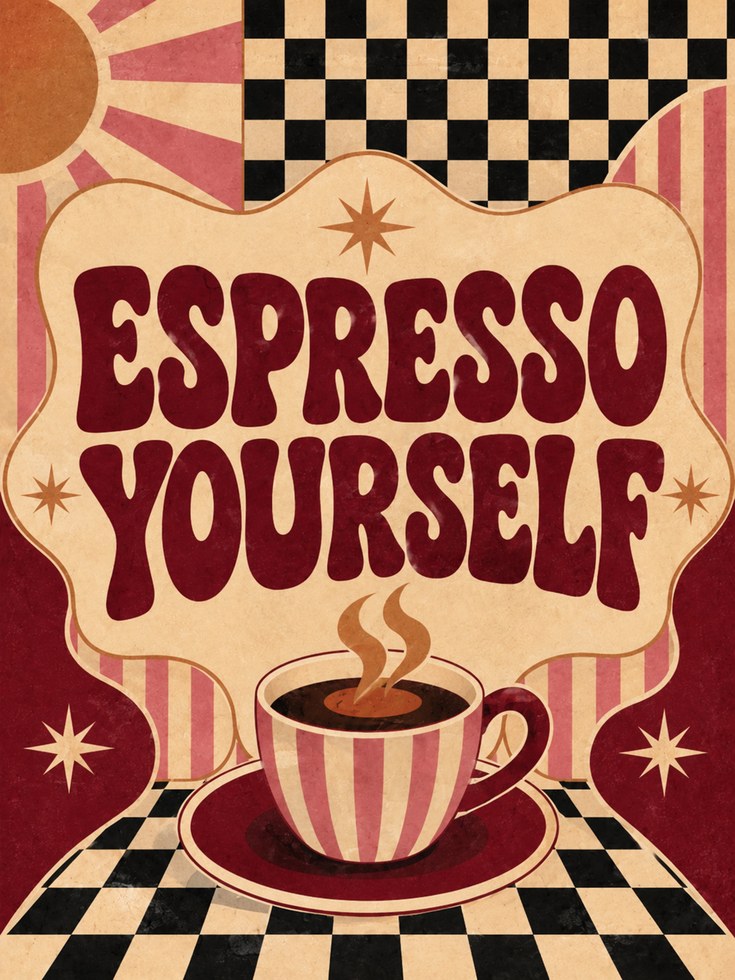 Espresso Coffee Print: Retro Cafe Art - artwork on paper