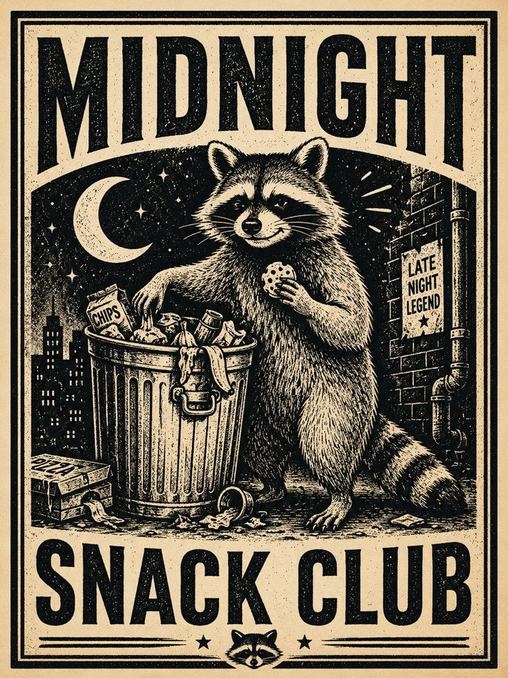 Midnight Snack Club Raccoon Print - artwork on paper