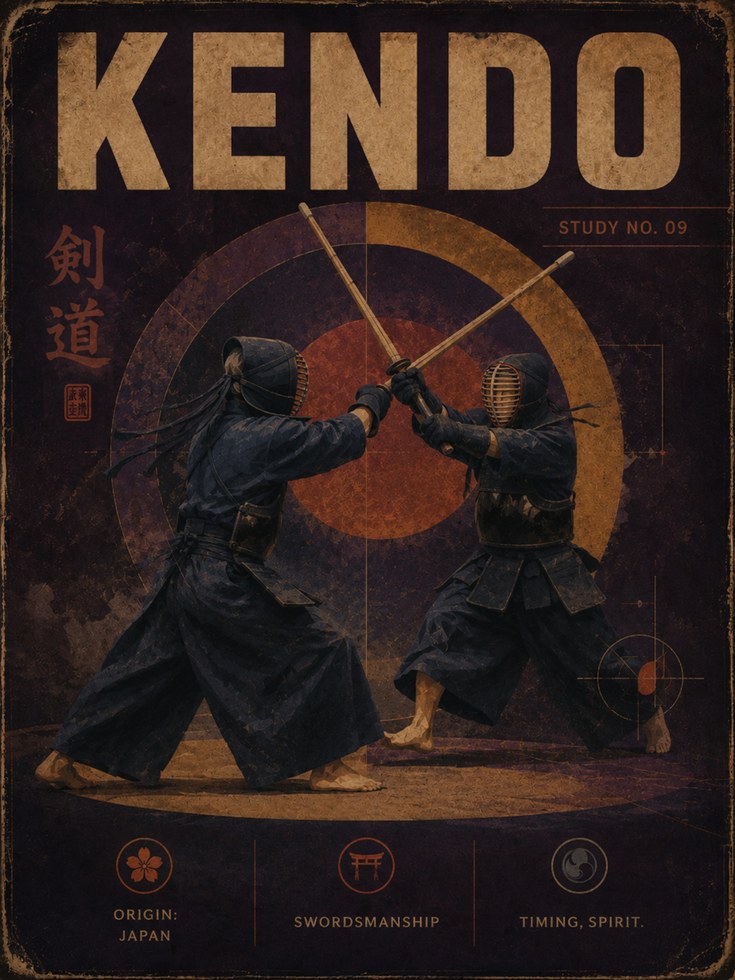 Kendo Martial Arts Poster: Vintage Japanese Swordsmanship Print - artwork on paper