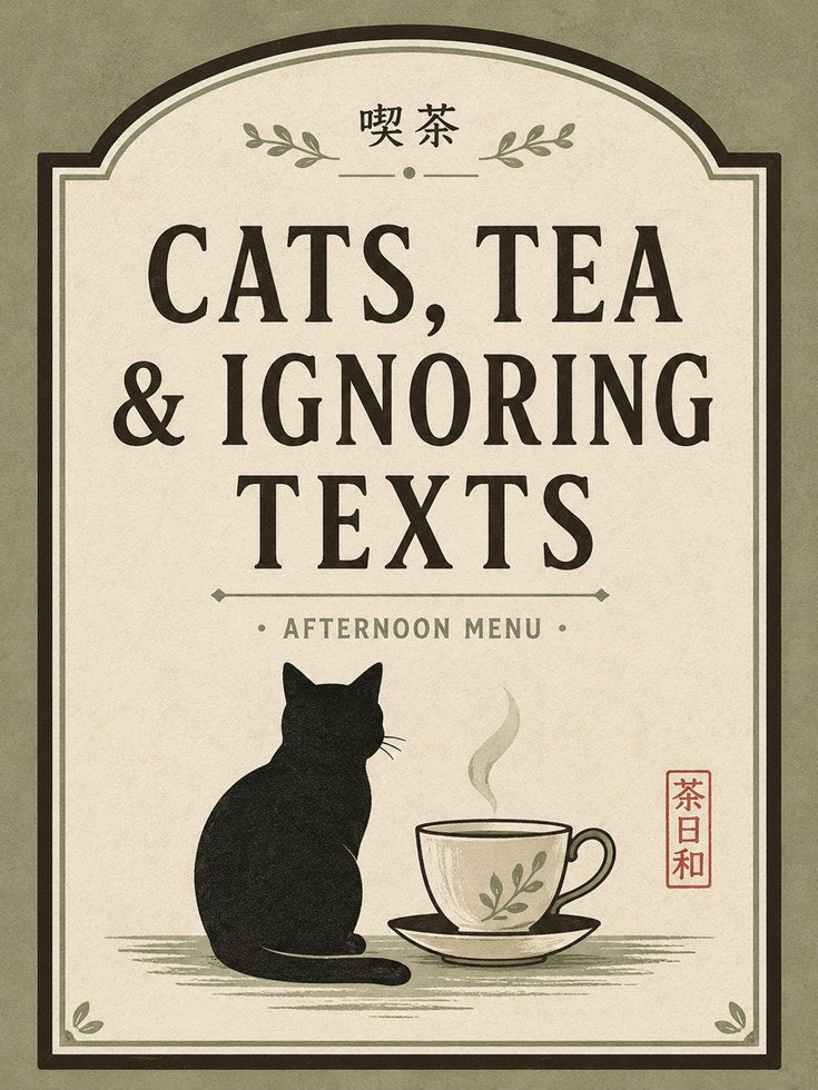 Cat Tea Wall Art – Japanese Inspired Print - artwork on paper