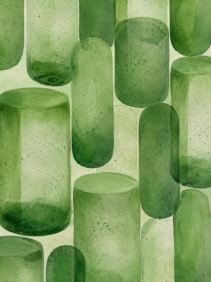 Abstract Geometric Shapes Print – Green Wall Art - artwork on paper