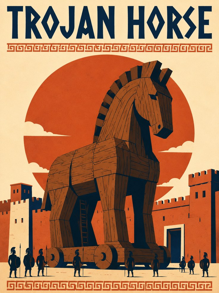 Greek Mythology Poster – Trojan Horse Wall Art - artwork on paper