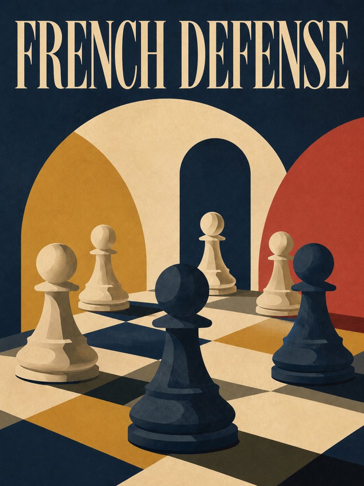 French Defense Chess Print — Vintage Chess Opening Art - artwork on paper