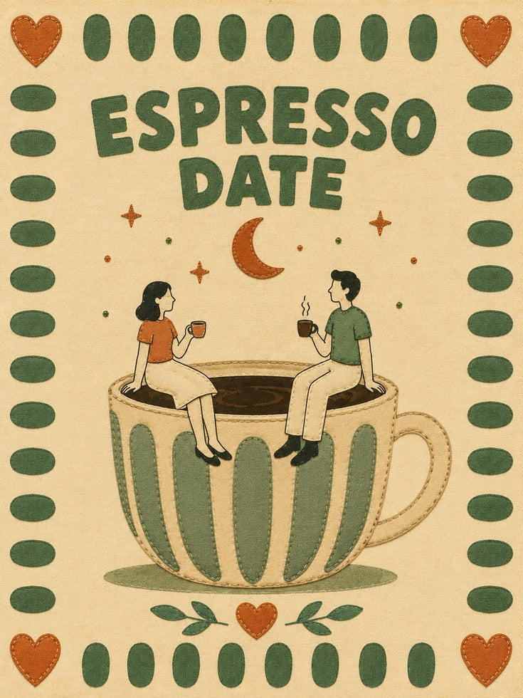 Espresso Date Poster: Vintage Coffee Romance Illustration - artwork on paper