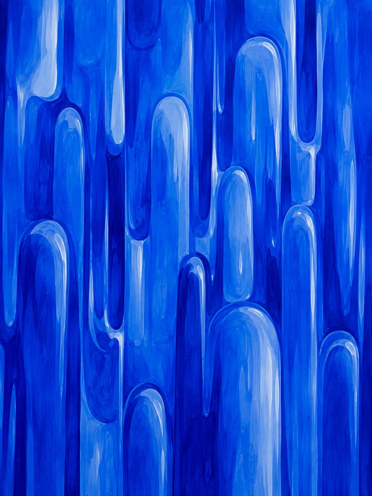 Blue Abstract Drip Painting: Contemporary Fluid Art Print - artwork on paper
