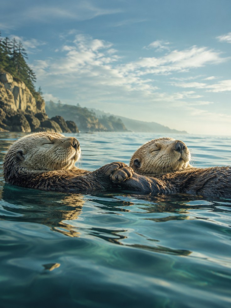 Sea Otters Coastal Photography Print: Wildlife Blue Ocean Art - artwork on paper