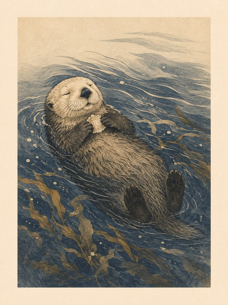 Sea Otter Wall Art – Marine Animal Print - artwork on paper