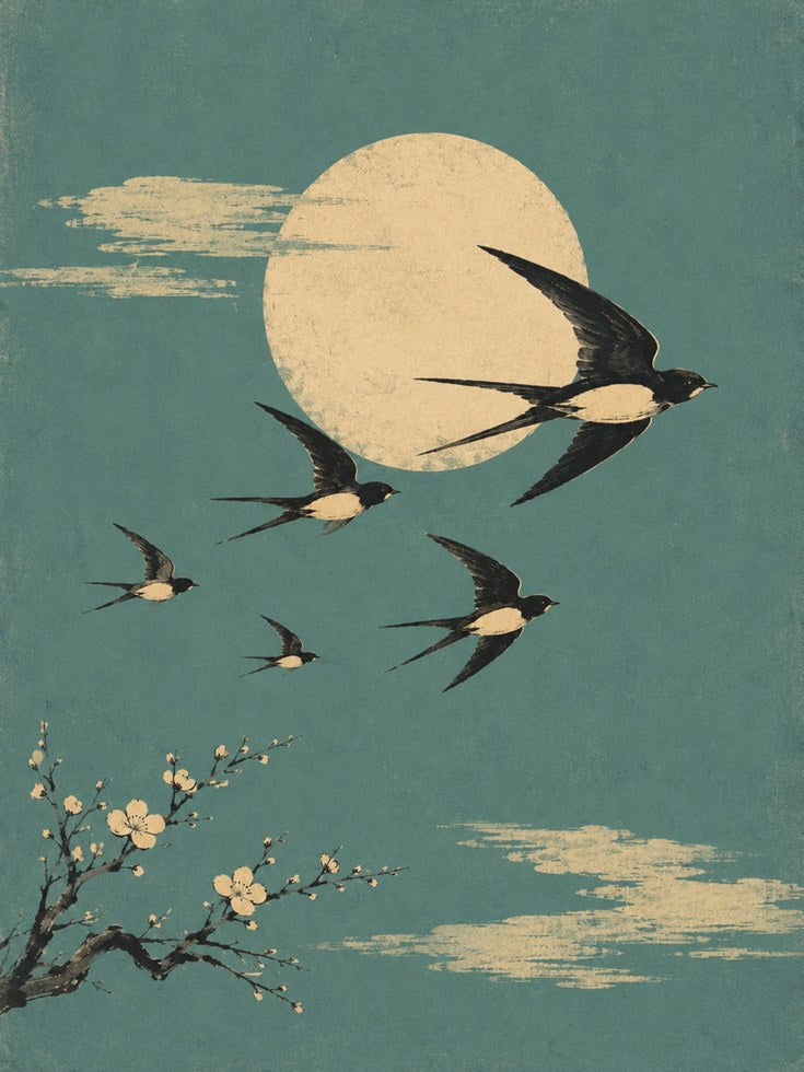 Swallows Art Print: Japanese Vintage Style - artwork on paper