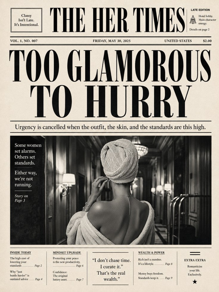 Too Glamorous To Hurry Fashion Poster: Luxury Lifestyle Art Print - artwork on paper