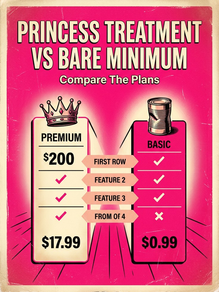 Retro Pricing Comparison Poster: Pink Pop Art Advertising Design - artwork on paper