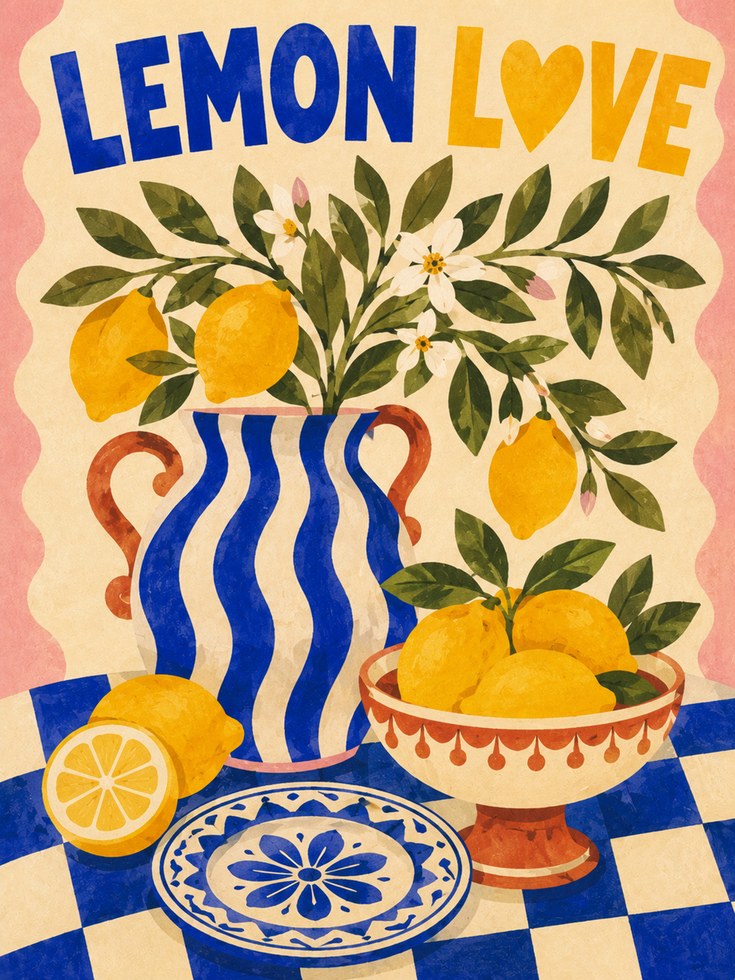 Lemon Kitchen Wall Art – Citrus Fruit Print - artwork on paper
