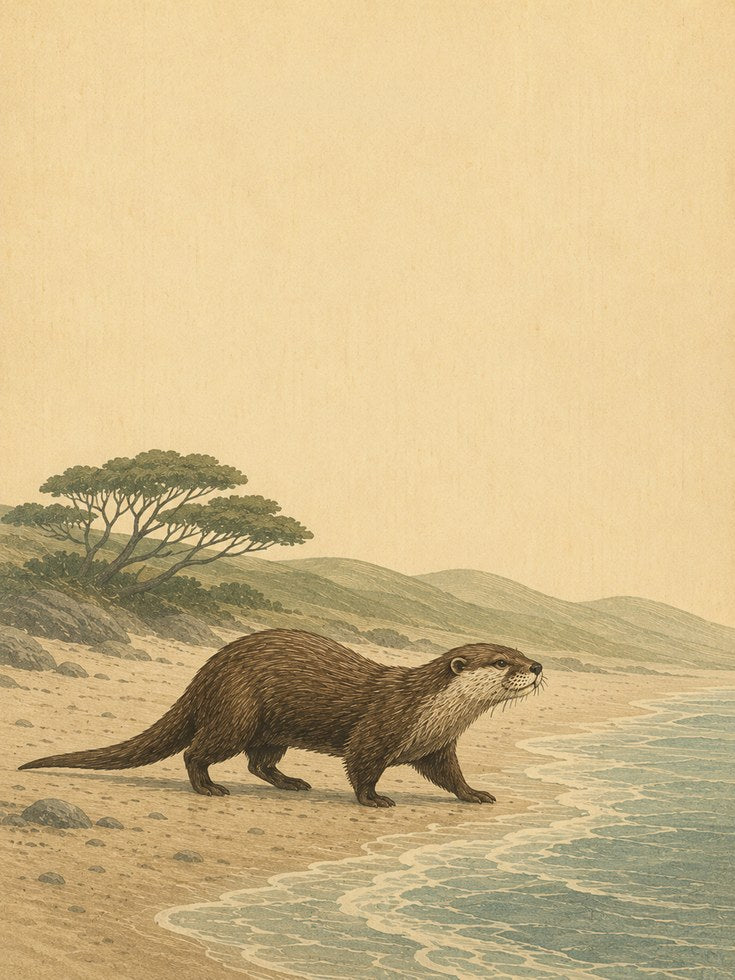 Vintage Otter Wall Art – Coastal Landscape Print - artwork on paper