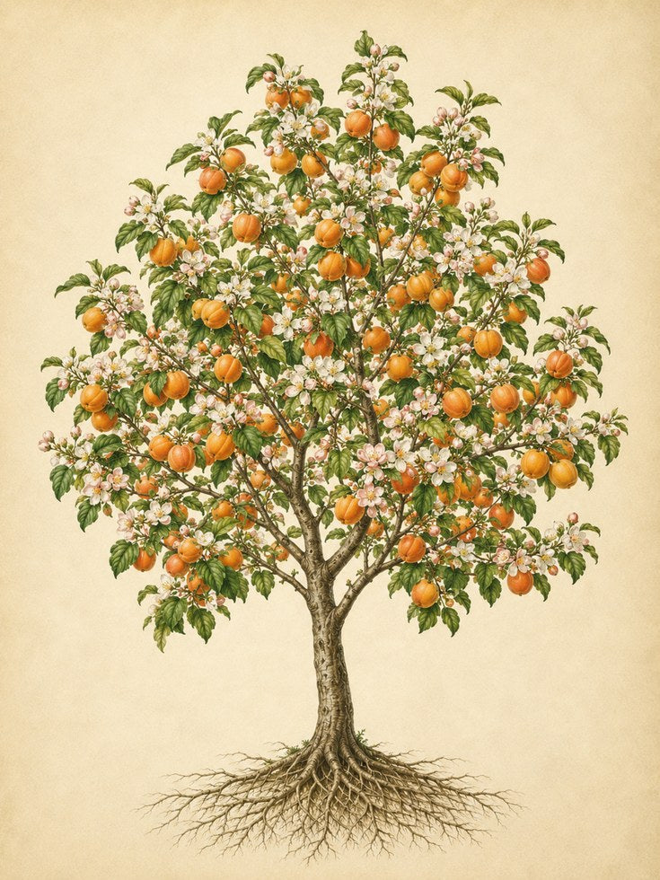 Vintage Orange Tree Botanical Print – Hand-Painted Fruit Blossoms - artwork on paper