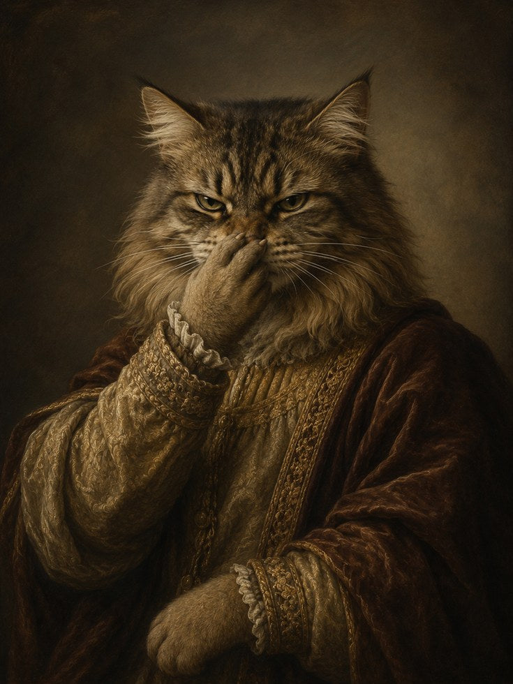 Funny Bathroom Poster Cat Portrait Art Print: Renaissance Attire - artwork on paper